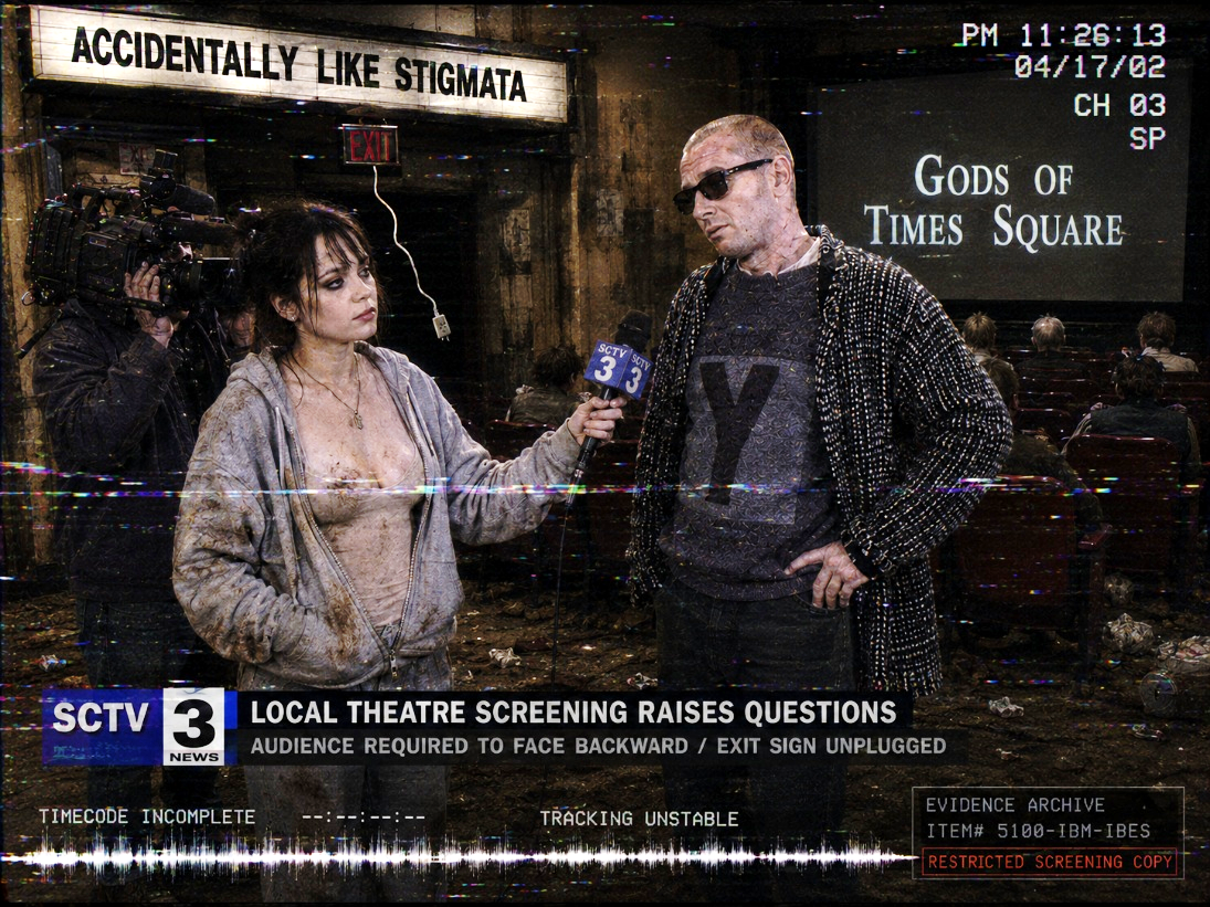 High-clarity color reconstruction of the theatre news interview and backward-facing audience