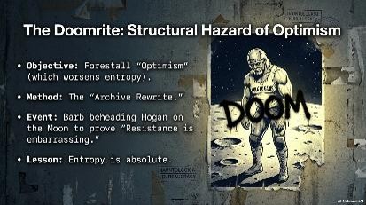 SES archive plate titled The Doomrite: Structural Hazard of Optimism